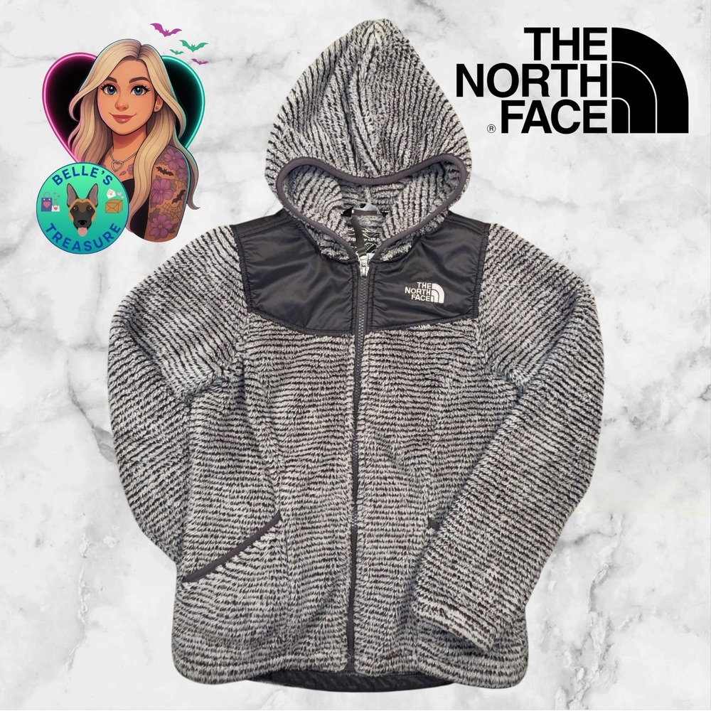 The North Face Girls M Oso Hooded Jacket Soft High Pile Fleece Gray Osito Denali